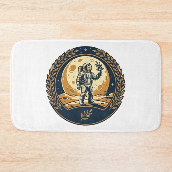 Item preview, Astronaut Holding Olive Branch on Moon Emblem Space Art designed and sold by Fatomfatom.