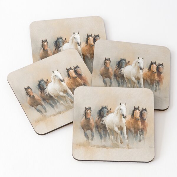 Item preview, Herd of horses running wild across a dusty plain in watercolor style designed and sold by Sasas Design.