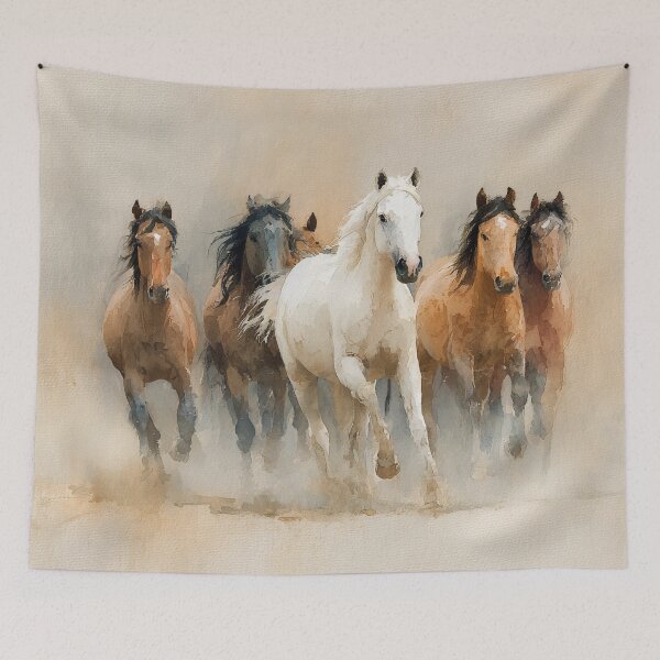 Item preview, Herd of horses running wild across a dusty plain in watercolor style designed and sold by Sasas Design.