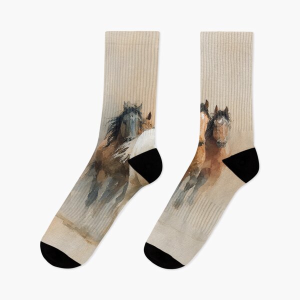 Item preview, Herd of horses running wild across a dusty plain in watercolor style designed and sold by Sasas Design.