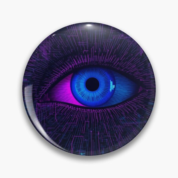 Item preview, Glitch Robotic Eye Neon Cyberpunk Art Print | Electric Blue Purple Futuristic Digital Eye Poster designed and sold by Zaramodo.