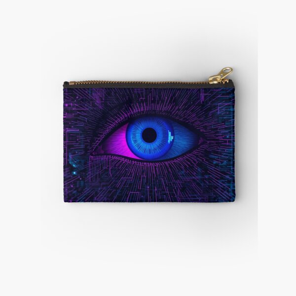 Item preview, Glitch Robotic Eye Neon Cyberpunk Art Print | Electric Blue Purple Futuristic Digital Eye Poster designed and sold by Zaramodo.