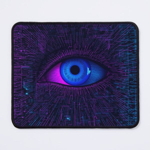 Item preview, Glitch Robotic Eye Neon Cyberpunk Art Print | Electric Blue Purple Futuristic Digital Eye Poster designed and sold by Zaramodo.