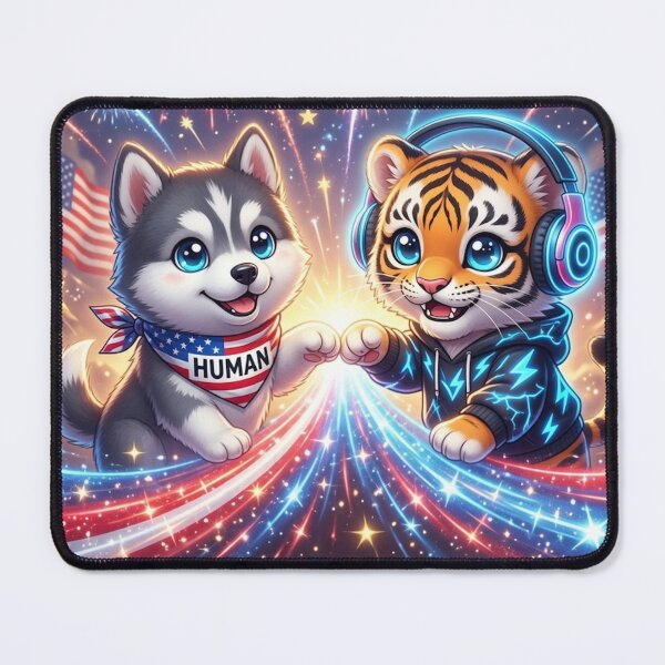 Item preview, 4th of July Tiger Wolf Fist Bump — Human AI Art — NeoTigLuna designed and sold by NeoTigLuna.