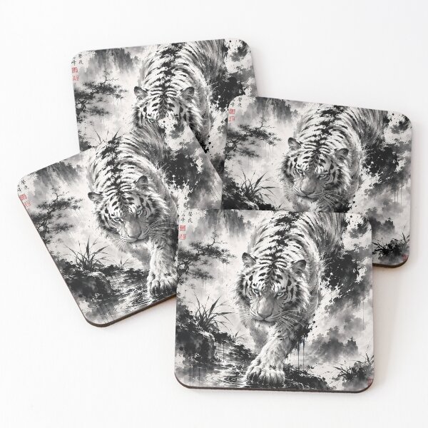 Item preview, Patrolling the Mountains | White Tiger Ink Wash Art designed and sold by ManJiangHong.