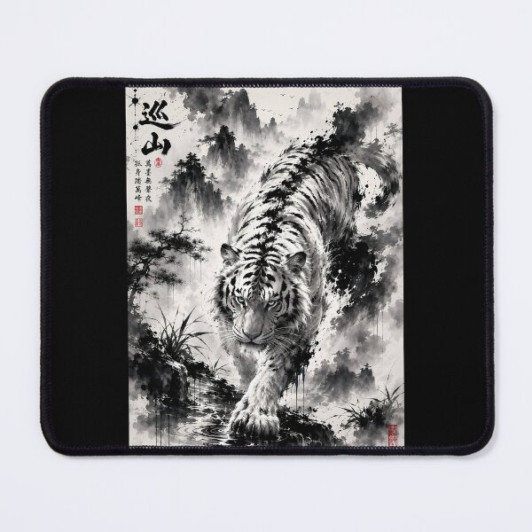 Item preview, Patrolling the Mountains | White Tiger Ink Wash Art designed and sold by ManJiangHong.