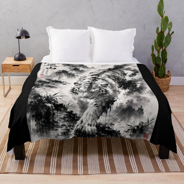 Item preview, Patrolling the Mountains | White Tiger Ink Wash Art designed and sold by ManJiangHong.