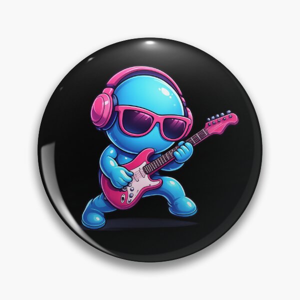 Item preview, Neon Blue Blob Guitarist – Cute Music Character with Headphones Art designed and sold by ArtoryWorks.