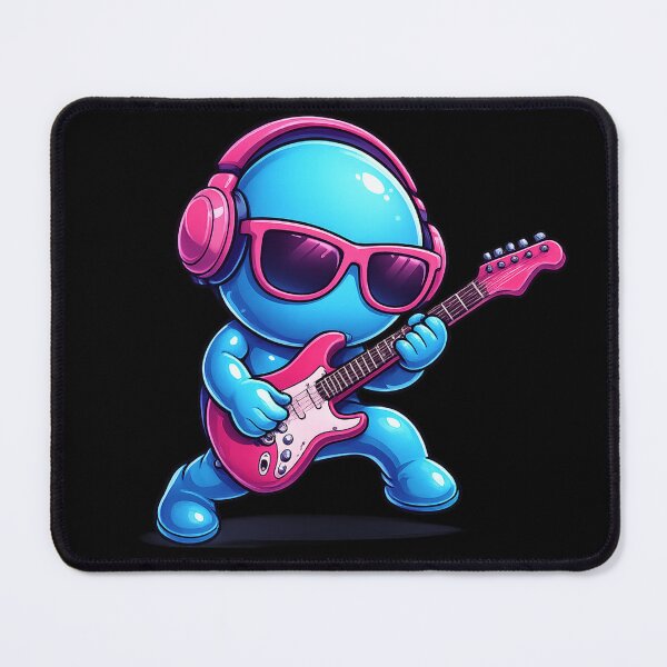 Item preview, Neon Blue Blob Guitarist – Cute Music Character with Headphones Art designed and sold by ArtoryWorks.