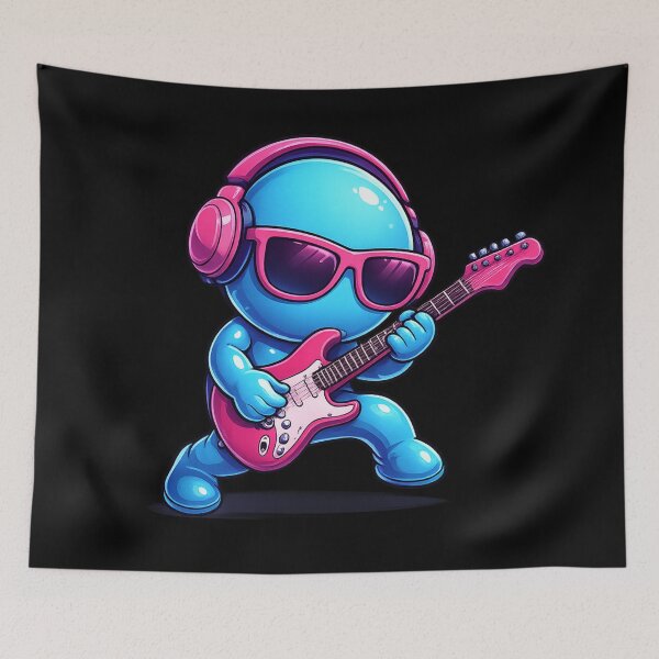Item preview, Neon Blue Blob Guitarist – Cute Music Character with Headphones Art designed and sold by ArtoryWorks.