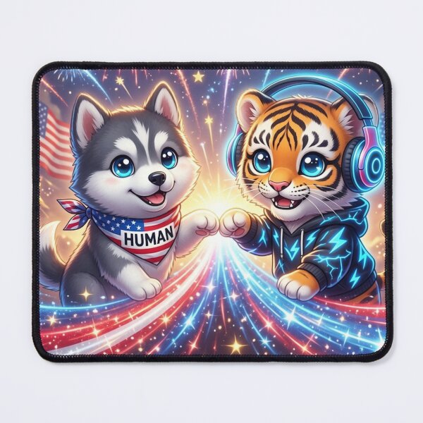 Item preview, 4th of July Tiger Wolf Fist Bump — Human AI Art — NeoTigLuna designed and sold by NeoTigLuna.