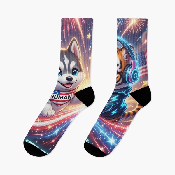 Item preview, 4th of July Tiger Wolf Fist Bump — Human AI Art — NeoTigLuna designed and sold by NeoTigLuna.