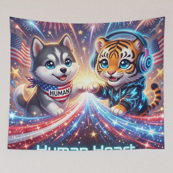 Item preview, 4th of July Tiger Wolf Fist Bump — Human AI Art — NeoTigLuna designed and sold by NeoTigLuna.