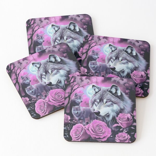 Item preview, Moonlit Wolf Rose Garden Fantasy designed and sold by INKRebelGraphic.