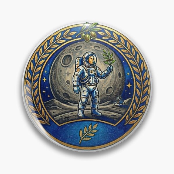 Item preview, Cosmic Peace Astronaut Holding Olive Branch Lunar Emblem designed and sold by Fatomfatom.