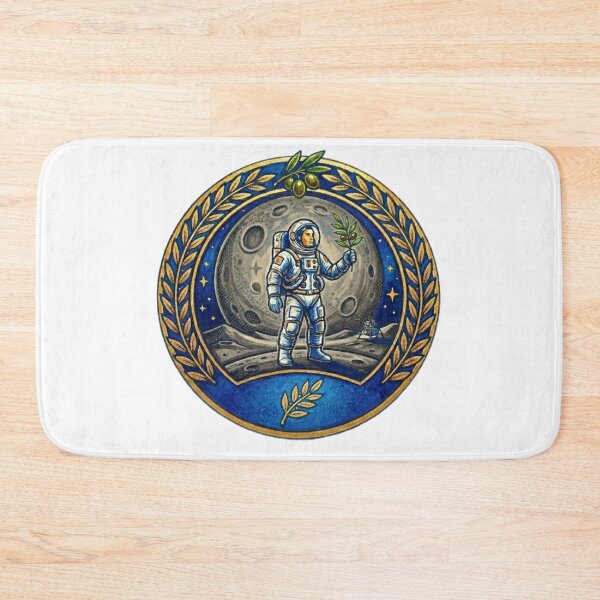 Item preview, Cosmic Peace Astronaut Holding Olive Branch Lunar Emblem designed and sold by Fatomfatom.