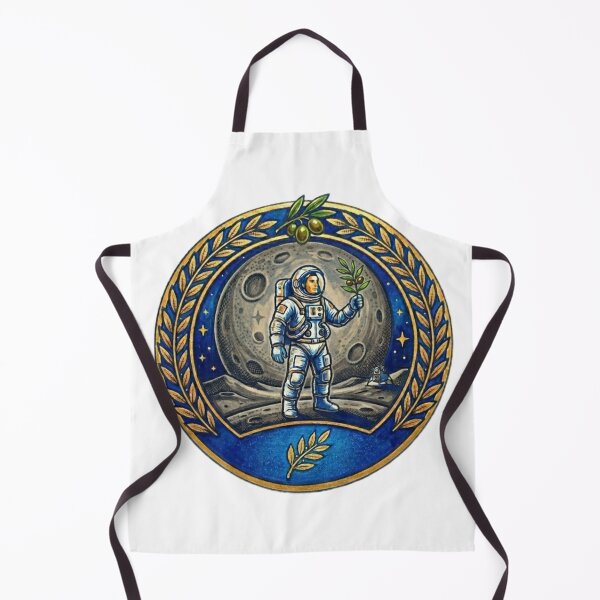 Item preview, Cosmic Peace Astronaut Holding Olive Branch Lunar Emblem designed and sold by Fatomfatom.