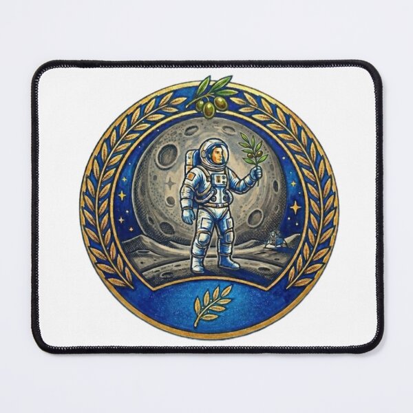 Item preview, Cosmic Peace Astronaut Holding Olive Branch Lunar Emblem designed and sold by Fatomfatom.