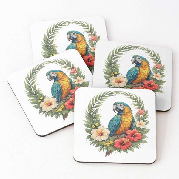 Item preview, Tropical Parrot in an Exotic Floral Wreath designed and sold by KM Design.
