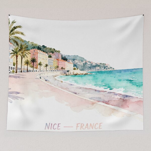 Item preview, Sunny Watercolor Promenade In Nice France designed and sold by drchzak.