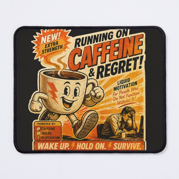 Item preview, Running On Caffeine And Regret - Funny Retro Night Shift Design designed and sold by JustResultsCo.