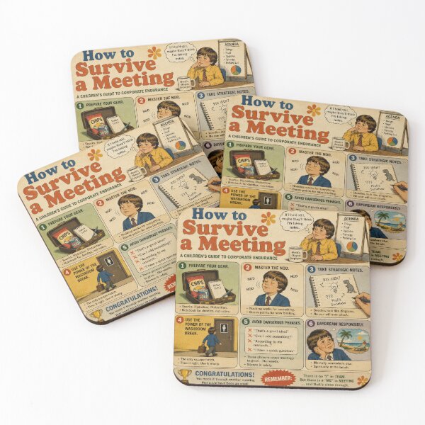 Item preview, How to Survive a Meeting Funny Retro Corporate Comic Meme designed and sold by 4TinyPaws.