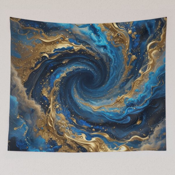 Item preview, Blue Gold Abstract Fluid Swirl designed and sold by Pioneer Spirit Market.