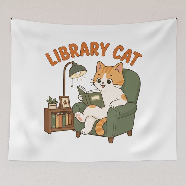 Item preview, Library Cat Reading Book Cute Cat Lover Illustration designed and sold by banglalook.