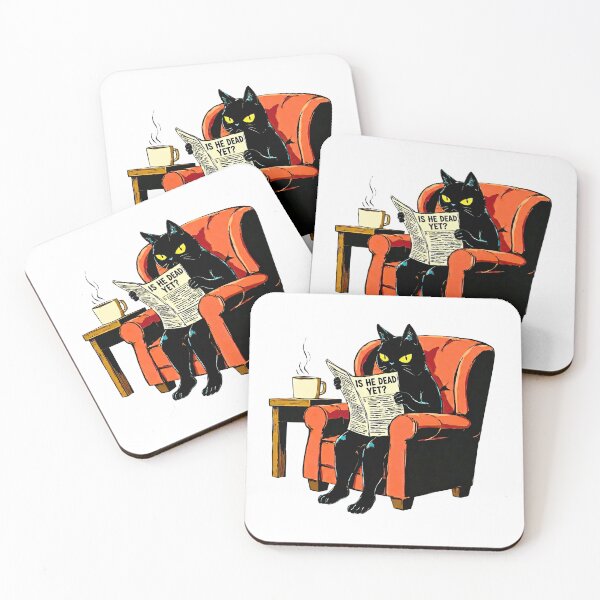 Item preview, Is He Dead Yet Black Cat Dark Humor Coffee Meme designed and sold by LunaMagicStudio.