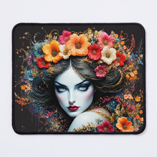 Item preview, Dark Hair Art Nouveau Queen - Fiery Red Floral Portrait designed and sold by KrzysztofART.