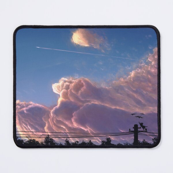 Item preview, Painting of a sunset sky, trees and a silly cat chasing birds designed and sold by Witseart.