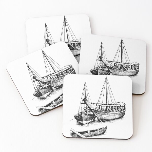 Item preview, UAE Traditional Wooden Dhow Boat Sketch designed and sold by NUSKHAH UAE | Emirati Heritage Art.
