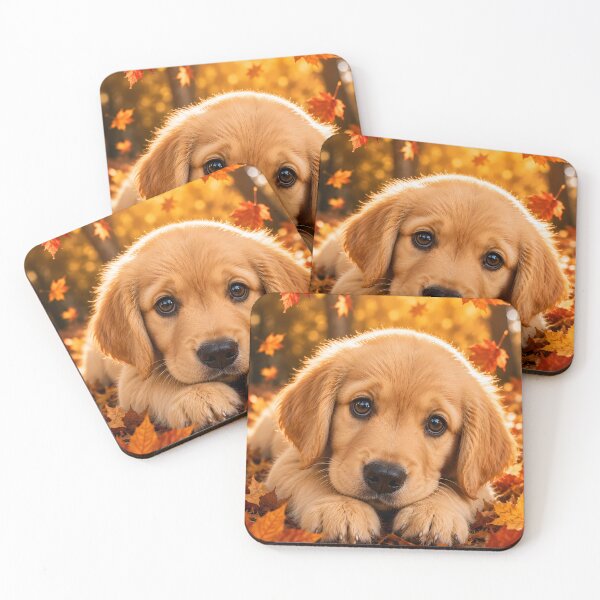 Aperçu de l'œuvre Golden Retriever Puppy in Autumn Leaves | Cute Dog Art Print créée et vendue par ManJiangHong.