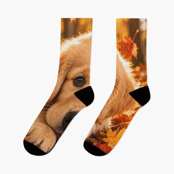 Item preview, Golden Retriever Puppy in Autumn Leaves | Cute Dog Art Print designed and sold by ManJiangHong.