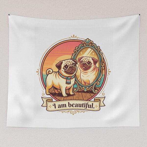 Item preview, I Am Beautiful Pug Mirror Self Love Cute Dog Owner Aesthetic designed and sold by ZAKE-store.