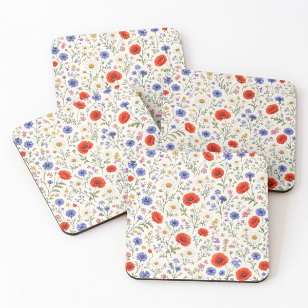 Item preview, Vintage Wildflower Pattern with Red Poppies, Blue Cornflowers & White Daisies | Botanical Cottagecore Floral Design designed and sold by Kate1art.