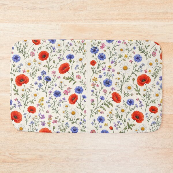 Item preview, Vintage Wildflower Pattern with Red Poppies, Blue Cornflowers & White Daisies | Botanical Cottagecore Floral Design designed and sold by Kate1art.