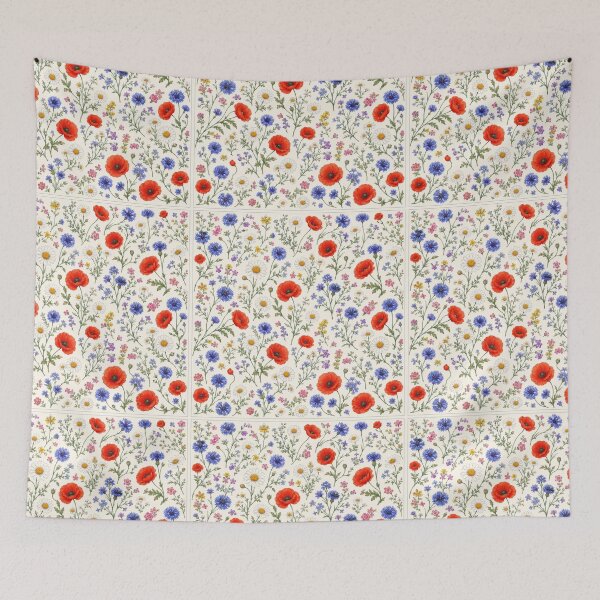 Item preview, Vintage Wildflower Pattern with Red Poppies, Blue Cornflowers & White Daisies | Botanical Cottagecore Floral Design designed and sold by Kate1art.