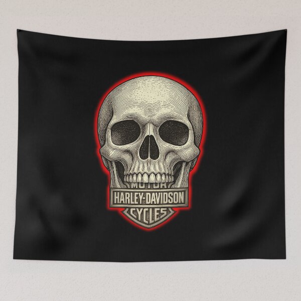 Item preview, Vintage Skull Harley Motorcycle Emblem with red designed and sold by Korona Biker Art.