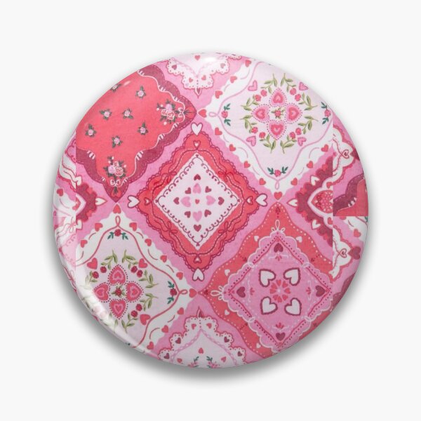 Item preview, Vintage Pink Bandana Patchwork Hearts and Roses Pattern designed and sold by Cleairydelulu.