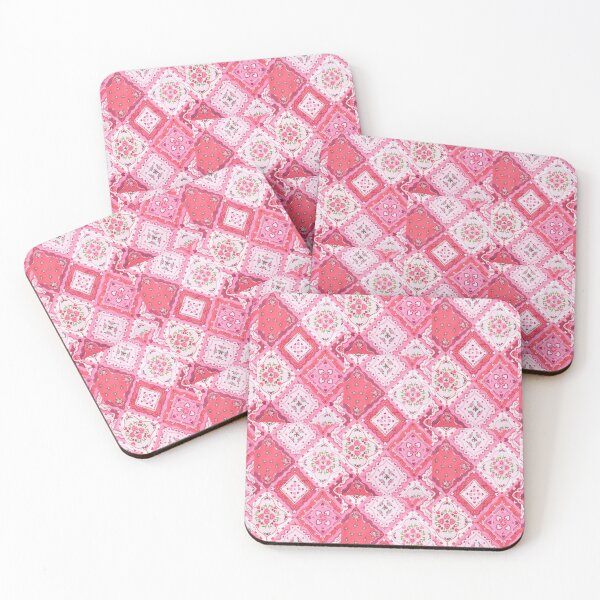 Item preview, Vintage Pink Bandana Patchwork Hearts and Roses Pattern designed and sold by Cleairydelulu.