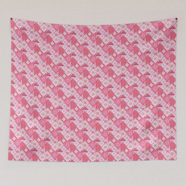 Item preview, Vintage Pink Bandana Patchwork Hearts and Roses Pattern designed and sold by Cleairydelulu.