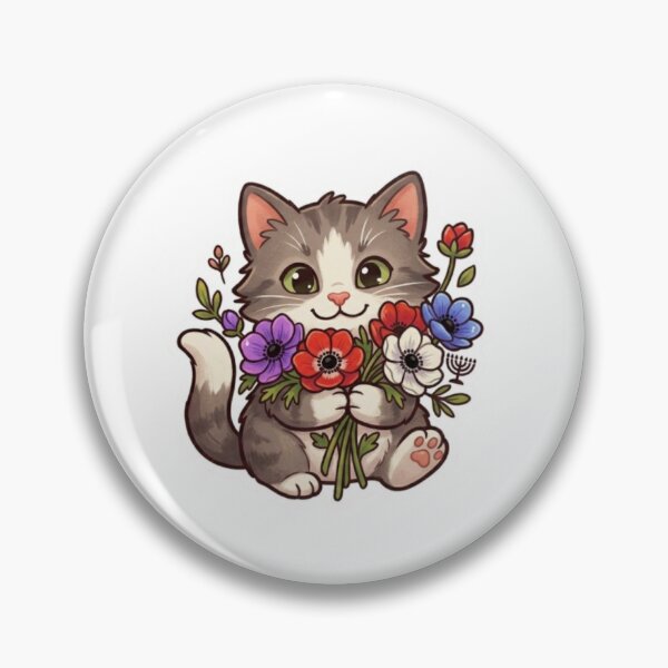 Item preview, Cute Cat With Flowers Illustration – Adorable Kawaii Kitten Floral Design designed and sold by PrintforDesign.