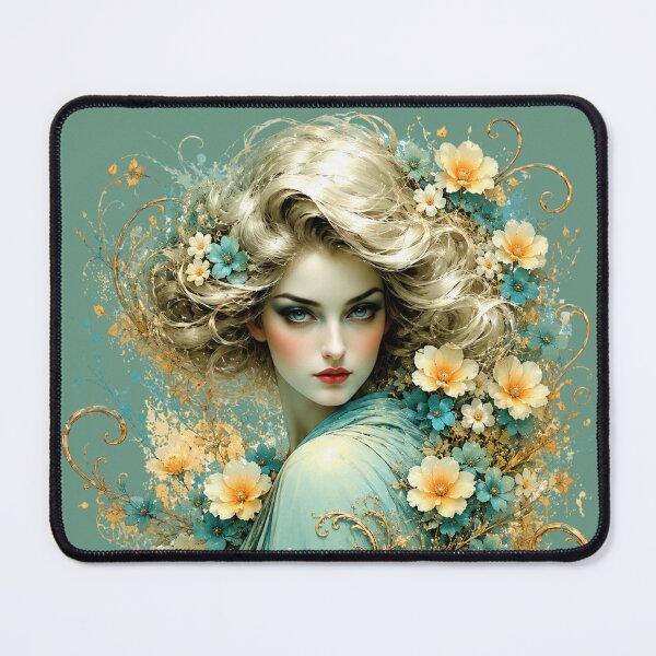 Item preview, Mint Teal Nouveau Goddess - Champagne Blonde Floral Art designed and sold by KrzysztofART.