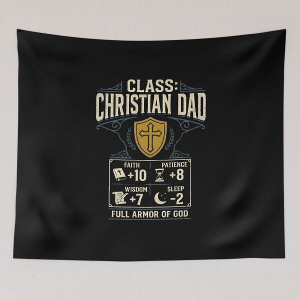Item preview, Gamer Christian Dad T-Shirt - Black Vintage RPG Character Class designed and sold by Faith Level Up.