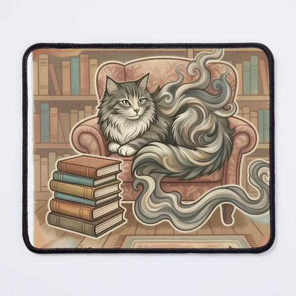 Item preview, Feline Calm in the Library - Reading Cat, Cozy Art Style designed and sold by NeonCosmos.