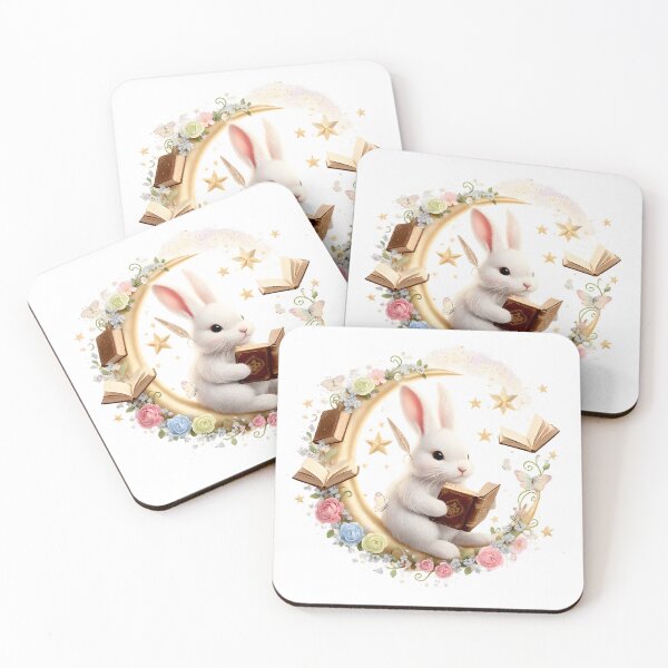 Item preview, Moonlit Bunny Reader | Magical Book Lover Cottagecore Art designed and sold by Clothes With Smiling Animals Walt Gral.