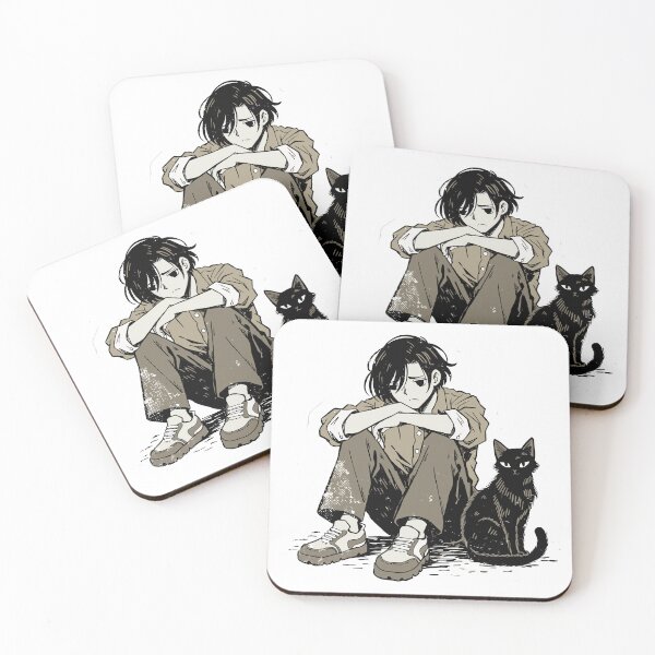 Item preview, Retro Sad Anime Boy With Black Cat Sticker designed and sold by inkfusionhub99.