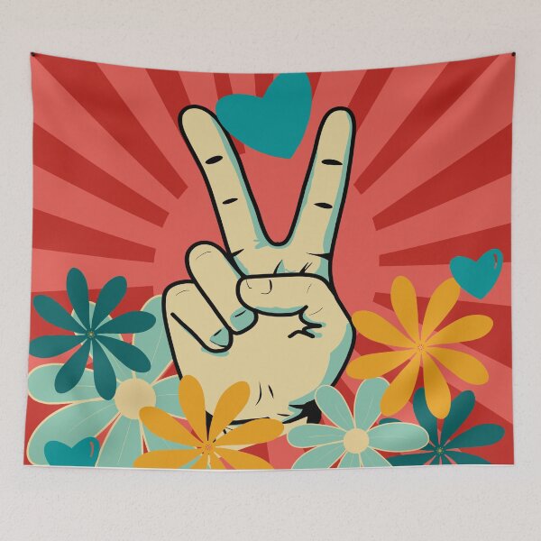 Item preview, Peace and Love Pop Art – Retro pink and red Graphic Illustration designed and sold by StefanStudioArt.