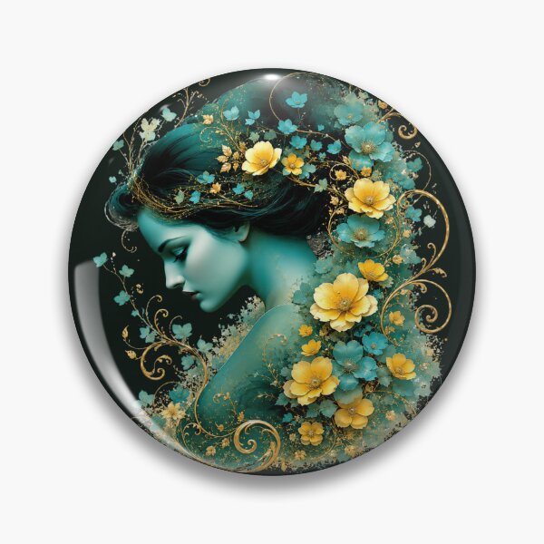 Item preview, Teal Emerald Goddess Nouveau - Gold Yellow Floral Profile designed and sold by KrzysztofART.